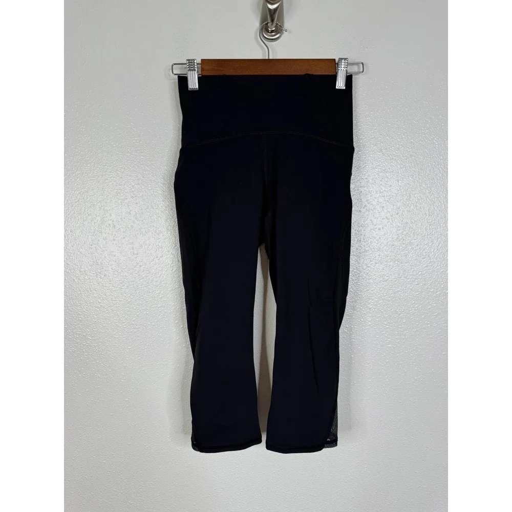 Lululemon Train Times Crop 17 Black Mesh Panel Leggings Size 4 W6ADDS